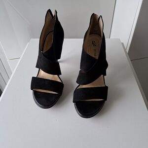 Black Heeled Sandals Genuine Leather